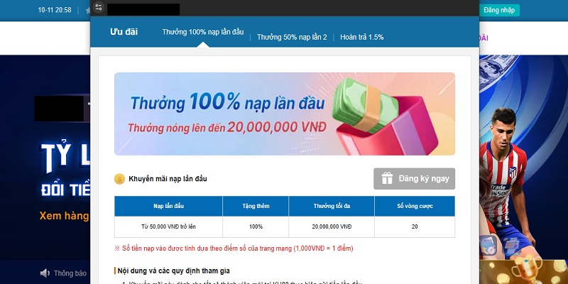 Khuyến mãi 100% khi tân thủ nạp đầu tại nhà cái kuwin